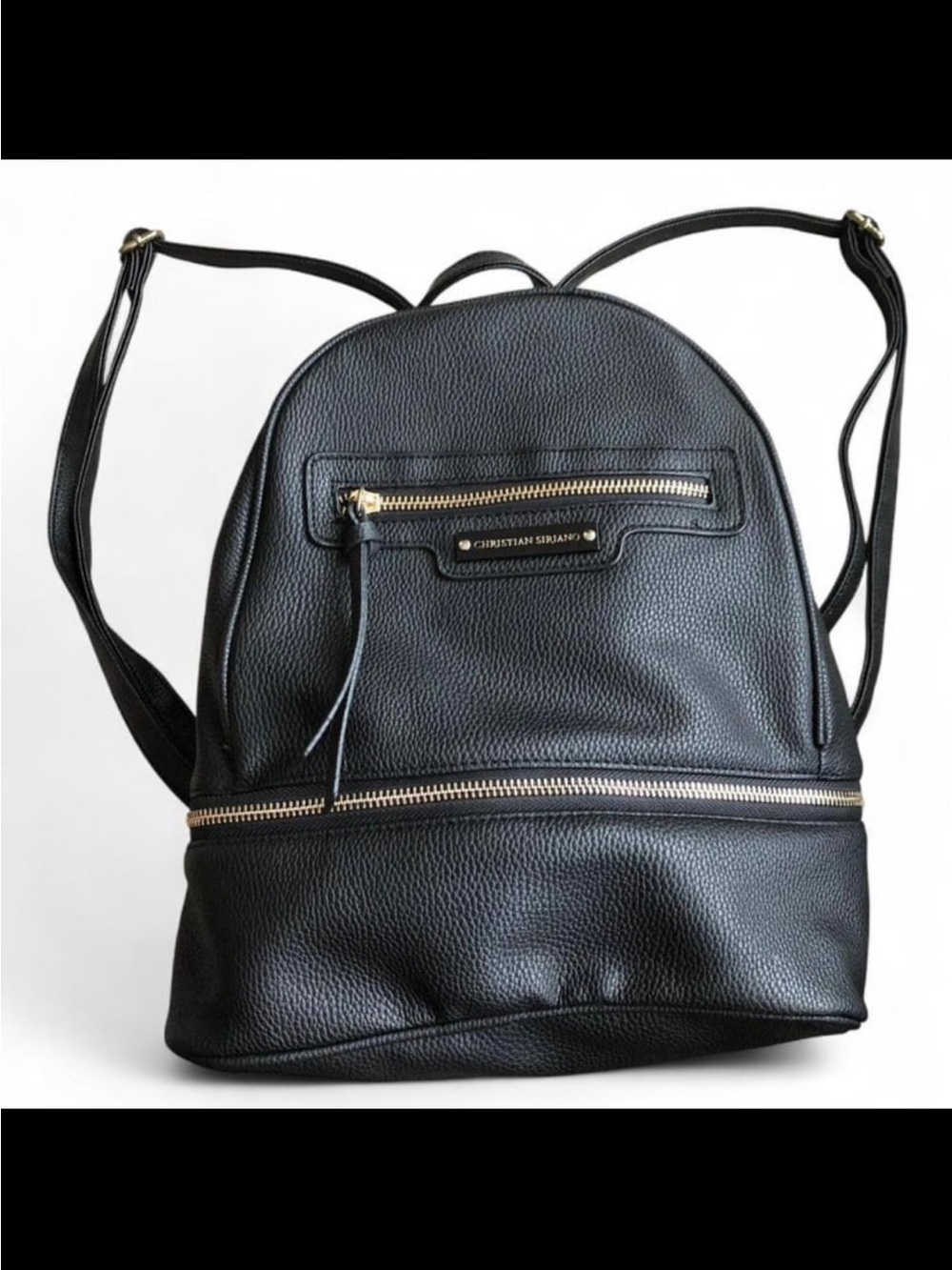 Christian Siriano Black Pebbled Leather Backpack with Gold Hardware
